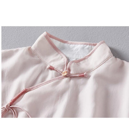 【拾夢シリーズ】★チャイナ風ワンピース★ エレガント 中華服 唐装 レトロ プリント 夏服 蓮 ピンク - ChinChic