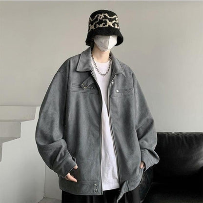 【TIAOTAシリーズ】★ジャケット★ 3COLOR アウター 男女兼用 メンズ グリーン ブラック グレー スエード - ChinChic