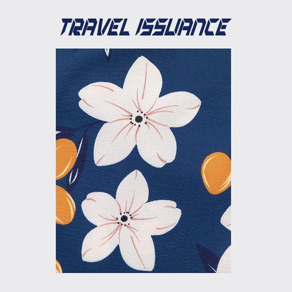 【TRAVEL ISSUANCEシリーズ】★レトロ シャツ★ 花柄シャツ 2COLOR 青OR黒 プリント 男女兼用 メンズ 海辺 旅行 撮影 - ChinChic