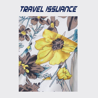 【TRAVEL ISSUANCEシリーズ】★半袖シャツ★ アロハシャツ 沖縄 ハワイ トップス 花柄シャツ 男女兼用 メンズ 黄 - ChinChic