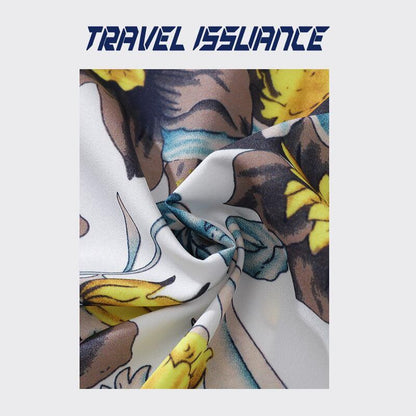 【TRAVEL ISSUANCEシリーズ】★半袖シャツ★ アロハシャツ 沖縄 ハワイ トップス 花柄シャツ 男女兼用 メンズ 黄 - ChinChic