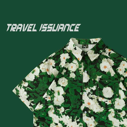 【TRAVEL ISSUANCEシリーズ】★レトロ シャツ★ プリント 半袖トップス 男女兼用 M L XL 2XL グリーン 緑 - ChinChic