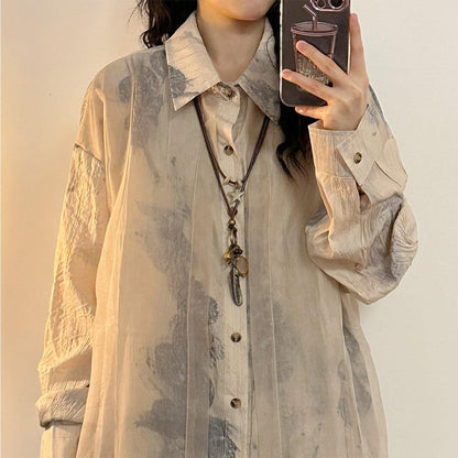 ✿新作！【UATONLINEシリーズ】★シャツ★ 長袖シャツ トップス 男女兼用 メンズ フェイクレイヤード プリント - ChinChic