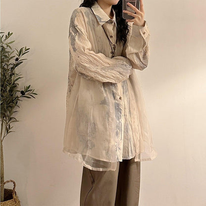✿新作！【UATONLINEシリーズ】★シャツ★ 長袖シャツ トップス 男女兼用 メンズ フェイクレイヤード プリント - ChinChic