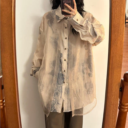 ✿新作！【UATONLINEシリーズ】★シャツ★ 長袖シャツ トップス 男女兼用 メンズ フェイクレイヤード プリント - ChinChic