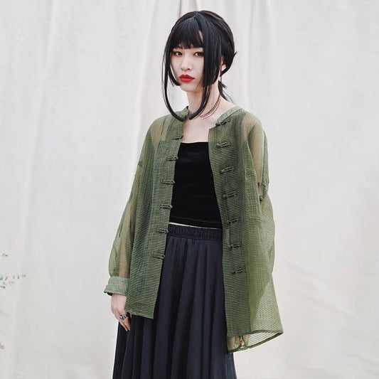 【大青龍肆シリーズ】★チャイナ風トップス★ UVカット チャイナ風服 黒 ブラック グリーン 緑 ホワイト 白 合わせやすい - ChinChic
