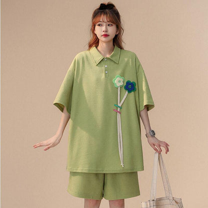 【YOUZIROUシリーズ】★セットアップ★ 2COLOR POLOシャツ+短パン 男女兼用 メンズ 半袖 2点セット 夏服 カジュアル - ChinChic